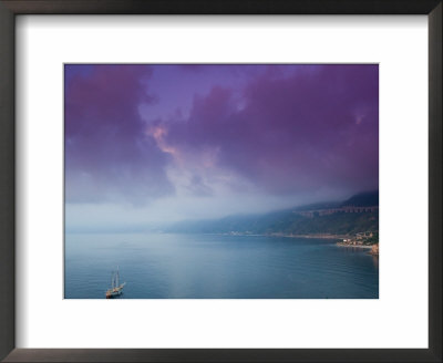 Calabrian Sunset And Sailboat, Strait Of Messina, Scilla, Calabria, Italy by Walter Bibikow Pricing Limited Edition Print image