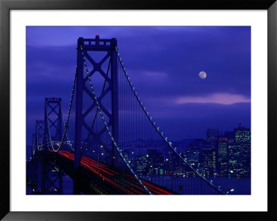 The Bay Bridge With A Full Moon And City Skyline, San Francisco, California, Usa by Jan Stromme Pricing Limited Edition Print image