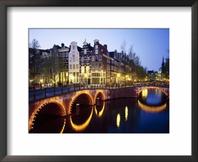 Lights On The Bridges At Night On The Keizersgracht In Amsterdam, Holland by Roy Rainford Pricing Limited Edition Print image