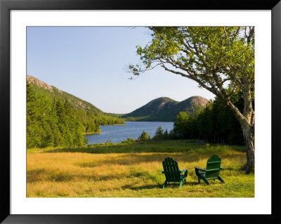 Adirondack Chairs On The Lawn Of The Jordan Pond House, Acadia National Park, Mount Desert Island by Jerry & Marcy Monkman Pricing Limited Edition Print image