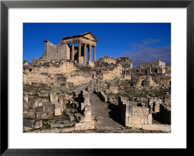 Capitol Of Dougga Behind Stone Paved Street And Ruined Houses, Dougga, Tunisia by Pershouse Craig Pricing Limited Edition Print image