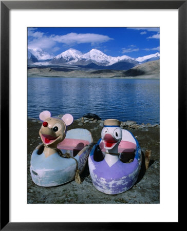 Hire Boats Sit On Shore Of Karakul Lake On Route To Kashgar, Kara Kul, Xinjiang, China by Grant Dixon Pricing Limited Edition Print image