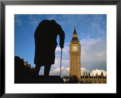 Big Ben And Silhouette Of Winston Churchill Statue by Dave Bartruff Pricing Limited Edition Print image