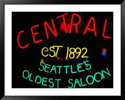Neon Sign Of Central Saloon, Seattle, Washington, Usa by Lawrence Worcester Pricing Limited Edition Print image