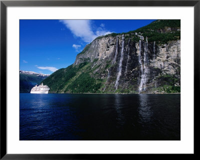 Cruise Ship Passing Seven Sisters Waterfalls, Geirangerfjord, Geiranger, Norway by Holger Leue Pricing Limited Edition Print image