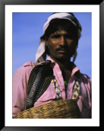 An Indian Snake Charmer Holds A Basket With A King Cobra In It by Ed George Pricing Limited Edition Print image
