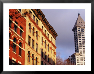 Pioneer Building On Left In Pioneer Square And Smith Tower On The Right, Seattle, Washington by Lawrence Worcester Pricing Limited Edition Print image
