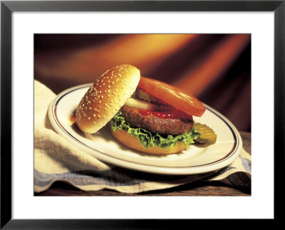 Hamburger With Pickles, Onions And Tomato by Peter Johansky Pricing Limited Edition Print image