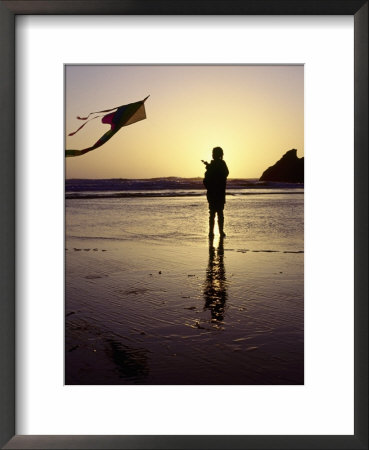 Girl Flying Kite On Beach, Cape Sebastian, Or by Jim Corwin Pricing Limited Edition Print image