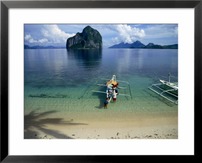 Bangka (Boat) Leaves Shores Of Malapacao Island, Bacuit Archipelago, Palawan, Philippines by John Pennock Pricing Limited Edition Print image