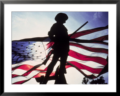 Silhouette Of Soldier In Front Of Flag by Whitney & Irma Sevin Pricing Limited Edition Print image