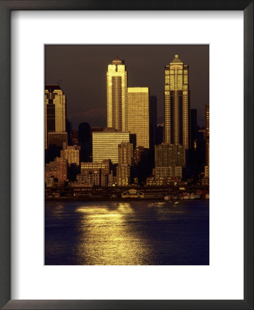 Sunset, Seattle Skyline, Reflections, Elliott Bay by Jim Corwin Pricing Limited Edition Print image
