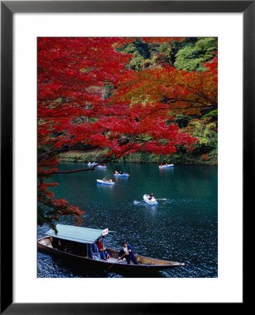 Boats With Tourists Showing Arashiyama's Autumn Colours, Kyoto, Japan by Frank Carter Pricing Limited Edition Print image