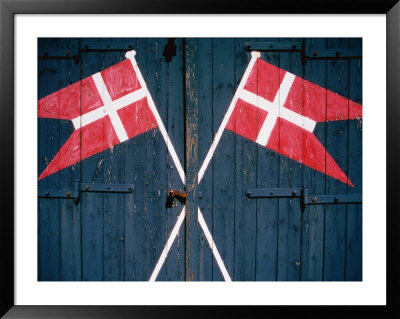 Danish Flags Painted On Doors Of Life-Saving Station, Sonderho, Denmark by Martin Llado Pricing Limited Edition Print image