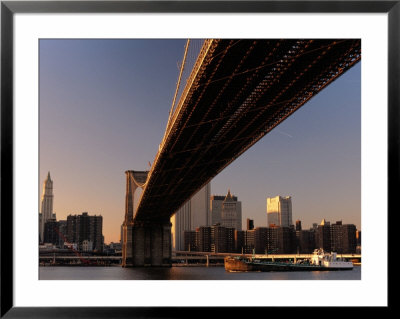 City Skyline Behind Brooklyn Bridge On Lower Manhattan, New York City, New York, Usa by Angus Oborn Pricing Limited Edition Print image