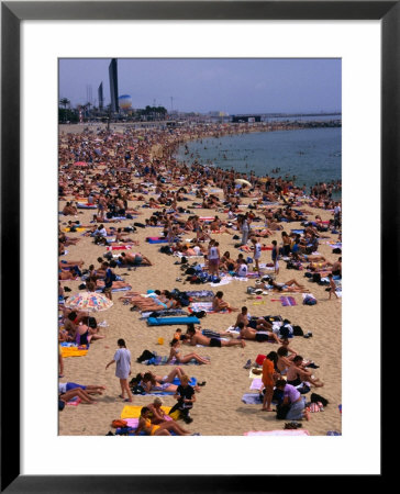 Crowded Beach Of Platja De La Nova Icaria, Barcelona, Spain by Stephen Saks Pricing Limited Edition Print image