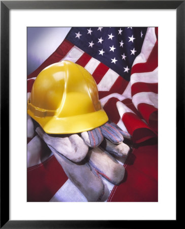 Hard Hat And Gloves On Top Of Usa Flag by Eric Kamp Pricing Limited Edition Print image