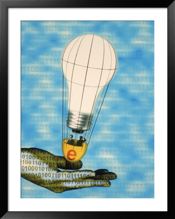 Hand With Light Bulb Hot Air Balloon And Binary Code by Carol & Mike Werner Pricing Limited Edition Print image