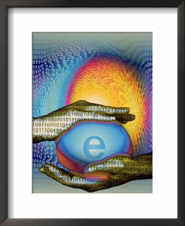 Hands Holding Dotcom Egg With Binary Code by Carol & Mike Werner Pricing Limited Edition Print image