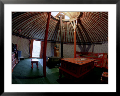 Yurt And Traditional Furniture, Golden Eagle Festival, Mongolia by Amos Nachoum Pricing Limited Edition Print image