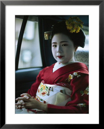 Kimono-Clad Geisha Sits In The Back Of A Cab by Eightfish Pricing Limited Edition Print image