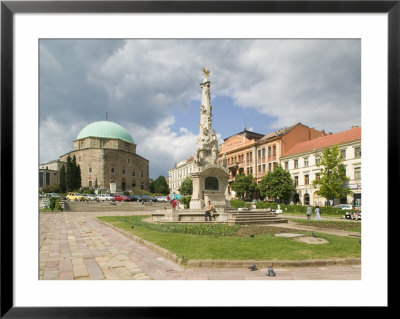 Mosque And Trinity Column In Szechenyi Ter Square, Pecs, Hungary by Walter Bibikow Pricing Limited Edition Print image