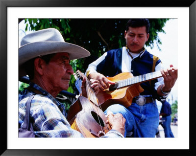 Men Strumming Guitars In Parque Libertad, San Salvador, El Salvador by Anthony Plummer Pricing Limited Edition Print image