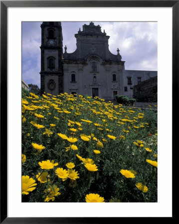 Baroque Style Cathedral And Yellow Daisies, Lipari, Sicily, Italy by Michele Molinari Pricing Limited Edition Print image