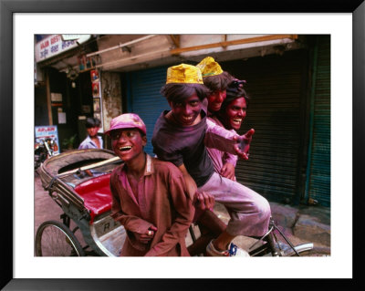 Group On Rickshaw Celebrating Holi Festival, Delhi, India by Paul Beinssen Pricing Limited Edition Print image
