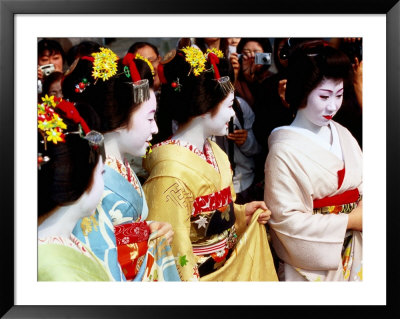 Geisha And Maiko At Memorial For Poet Yoshii Isamu In Gion, Japan by Frank Carter Pricing Limited Edition Print image