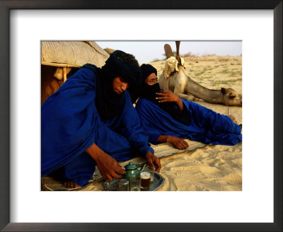 Tuareg Men Preparing For Tea Ceremony Outside A Traditional Homestead, Timbuktu, Mali by Ariadne Van Zandbergen Pricing Limited Edition Print image