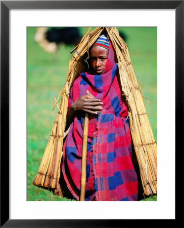 Young Cowherd In Traditional Reed Raincoat, Simien Mountains National Park, Ethiopia by Frances Linzee Gordon Pricing Limited Edition Print image