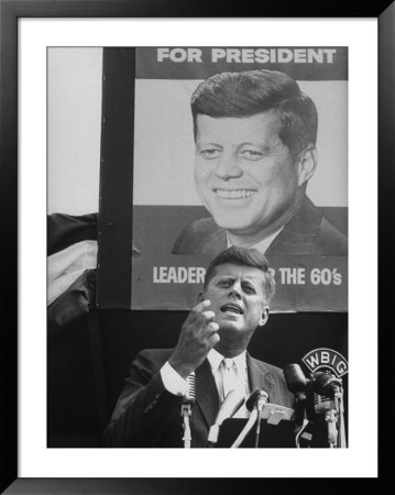 Sen./Pres. Candidate John Kennedy Speaking From Microphoned Podium During His Campaign Tour Of Tn by Walter Sanders Pricing Limited Edition Print image