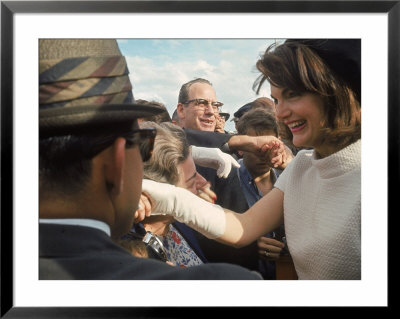 First Lady Jacqueline Kennedy With Husband Greeting Crowds At Airport During Campaign Tour Of Texas by Art Rickerby Pricing Limited Edition Print image
