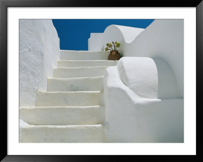 Bright White Stairs And Walls Of One Of Theras Cliff-Top Houses by Todd Gipstein Pricing Limited Edition Print image