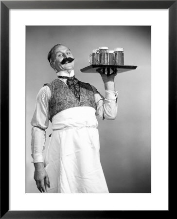 Waiter Holding Tray With Mugs Of Beers by Ewing Galloway Pricing Limited Edition Print image
