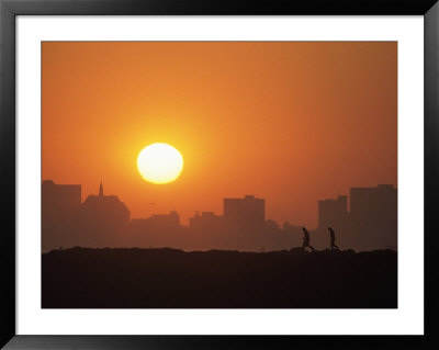 Fishermen Against Long Beach Skyline, Sunset, Ca by Doug Mazell Pricing Limited Edition Print image