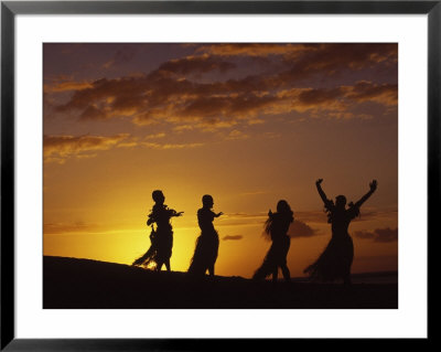 Silhouette Of Hula Dancers At Sunset, Hi by Brian Bielmann Pricing Limited Edition Print image