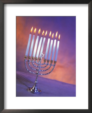 Silver Menorah With White Lighted Candles by Eric Kamp Pricing Limited Edition Print image