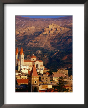 Churches In Village With Mountains Behind, Bcharre, Lebanon by Bethune Carmichael Pricing Limited Edition Print image