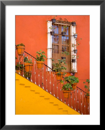 Colorful Stairs And House With Potted Plants, Guanajuato, Mexico by Julie Eggers Pricing Limited Edition Print image