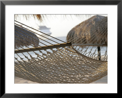Hammock On Beach With Ship In Background, Cabo San Lucas, Mexico by Gina Martin Pricing Limited Edition Print image