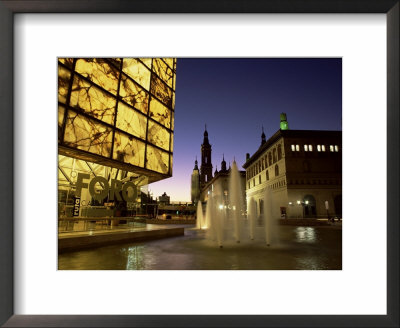 Museo Del Foro And Fountains In The Plaza De La Seo Illuminated At Night, Zaragoza, Aragon, Spain by Ruth Tomlinson Pricing Limited Edition Print image