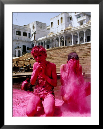 Boys Purify Themselves With Pink Powder During Holi Festival, Pushkar, India by Paul Beinssen Pricing Limited Edition Print image