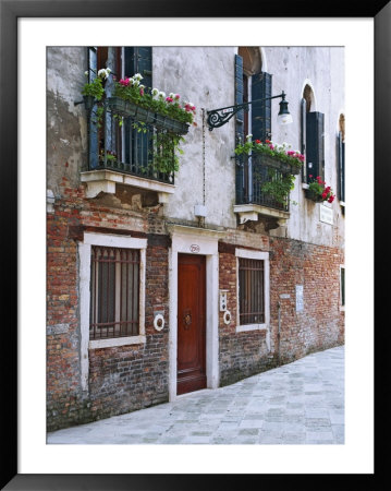 Residential Side Street Decorated With Flowers, Venice, Italy by Dennis Flaherty Pricing Limited Edition Print image