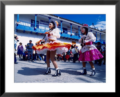 Girl Dancers In Costumes And Masks During Festival Parade, Chinceros, Peru by Jim Zuckerman Pricing Limited Edition Print image