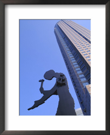 Hammering Man Statue And Fair Tower, Frankfurt, Hesse, Germany, Europe by Hans Peter Merten Pricing Limited Edition Print image
