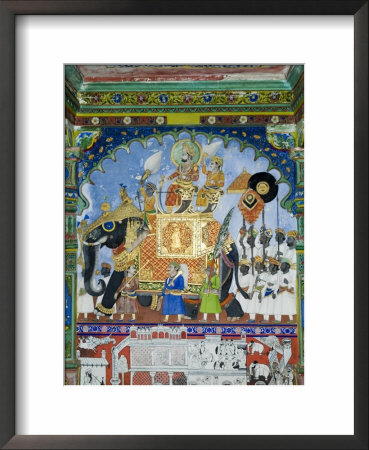 Beautiful Mughal Frescos On Walls Of The Juna Mahal Fort, Dungarpur, Rajasthan, India by Robert Harding Pricing Limited Edition Print image