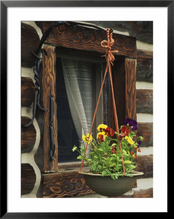 Flower Basket Outside Window Of Log Cabin, Fort Boonesborough, Kentucky, Usa by Dennis Flaherty Pricing Limited Edition Print image