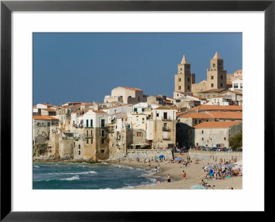 Town View With Duomo From Beach, Cefalu, Sicily, Italy by Walter Bibikow Pricing Limited Edition Print image